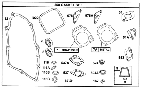 Gasket Sets Diagram and Parts List for 290447-1147-XX  Briggs and Stratton Engine